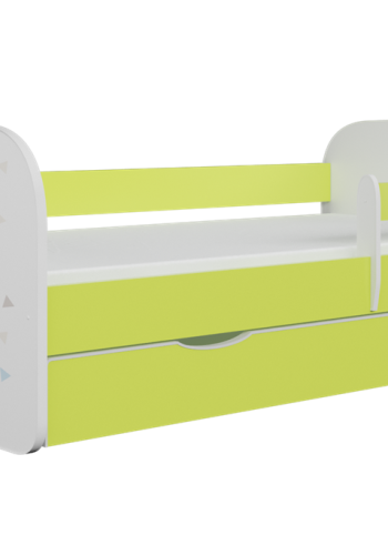 Babydreams juniorseng med vaskebjrn, m. madras, sengehest og skuffe - hvid og grn laminat (140x70)