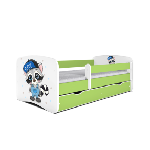 Babydreams juniorseng med vaskebjrn, m. madras, sengehest og skuffe - hvid og grn laminat (180x80)
