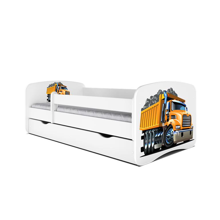 Babydreams juniorseng med lastbil, m. madras, sengehest og skuffe - hvid laminat (140x70)