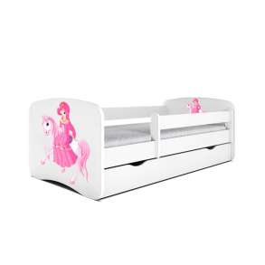 Babydreams juniorseng med prinsesse p hest, m. madras, sengehest og skuffe - hvid laminat (140x70)