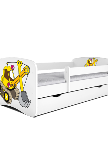 Babydreams juniorseng med gravemaskine, m. madras, sengehest og skuffe - hvid laminat (140x70)