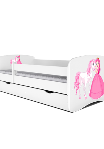 Babydreams juniorseng med prinsesse og hest, m. madras, sengehest og skuffe - hvid laminat (140x70)