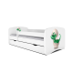 Babydreams juniorseng med lille dino, m. madras, sengehest og skuffe - hvid laminat (140x70)