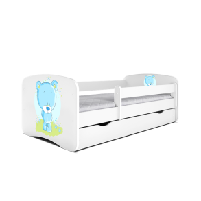 Babydreams juniorseng med bl bamse, m. madras, sengehest, skuffe - hvid laminat (140x70)