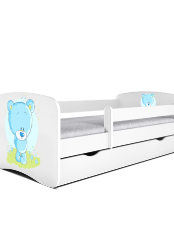 Babydreams juniorseng med bl bamse, m. madras, sengehest, skuffe - hvid laminat (140x70)