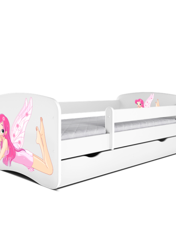 Babydreams juniorseng med fe med vinger, m. madras, sengehest, skuffe - hvid laminat (140x70)