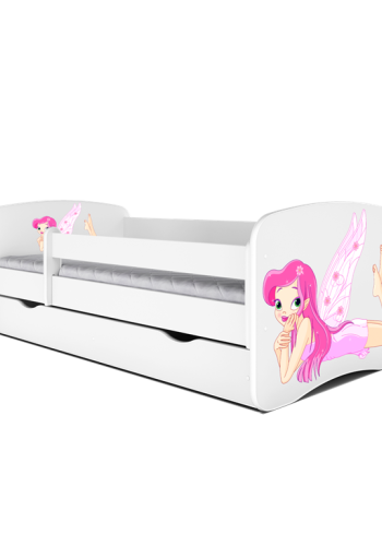 Babydreams juniorseng med fe med vinger, m. madras, sengehest, skuffe - hvid laminat (140x70)