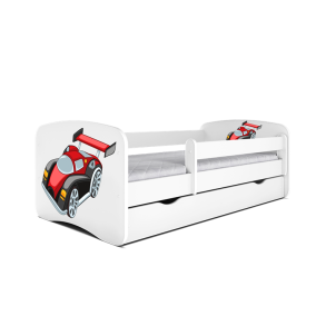 Babydreams juniorseng med racerbil, m. madras, sengehest og skuffe - hvid laminat (160x80)