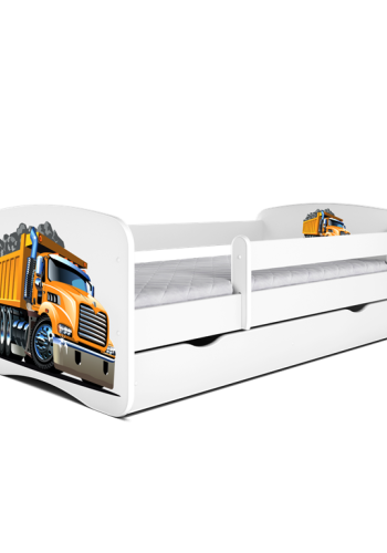 Babydreams juniorseng med lastbil, m. madras, sengehest og skuffe - hvid laminat (160x80)