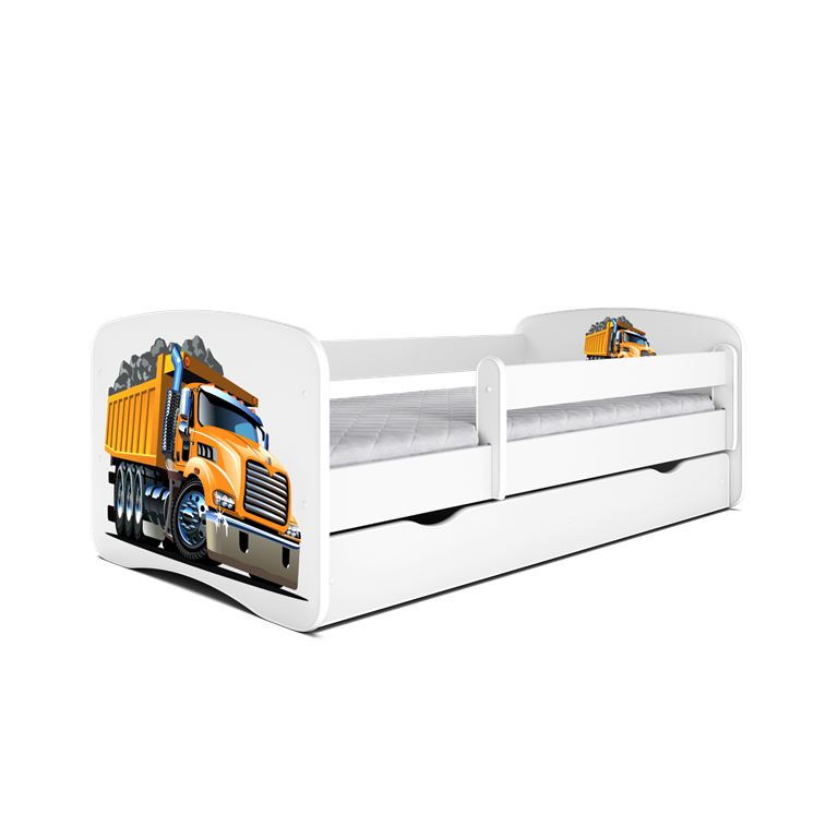 Babydreams juniorseng med lastbil, m. madras, sengehest og skuffe - hvid laminat (160x80)