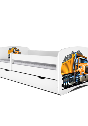 Babydreams juniorseng med lastbil, m. madras, sengehest og skuffe - hvid laminat (160x80)
