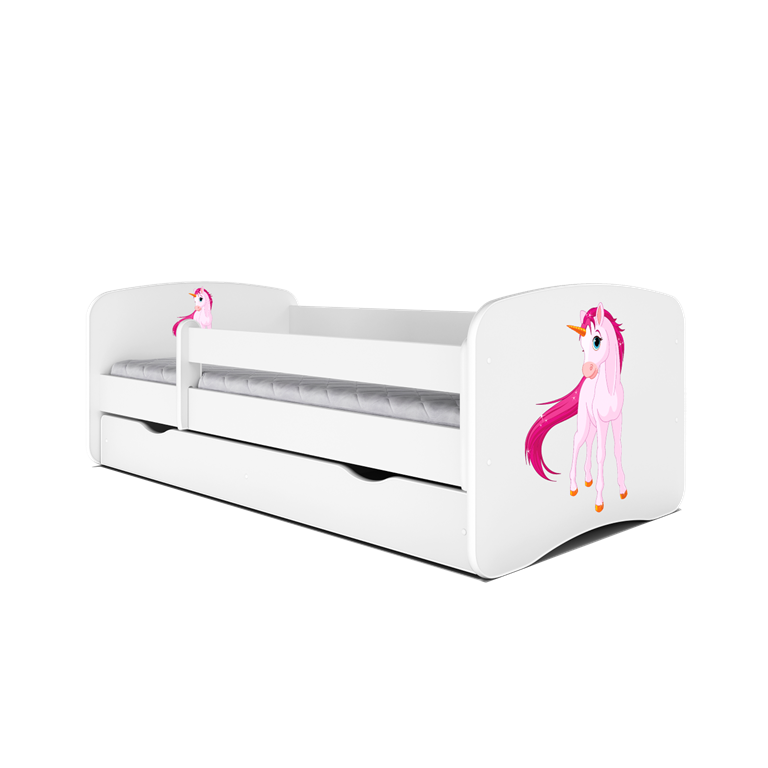 Babydreams juniorseng med enhjrning, m. madras, sengehest og skuffe - hvid laminat (160x80)