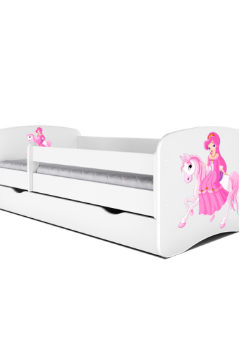 Babydreams juniorseng med prinsesse p hest, m. madras, sengehest og skuffe - hvid laminat (160x80)