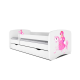 Babydreams juniorseng med prinsesse p hest, m. madras, sengehest og skuffe - hvid laminat (160x80)