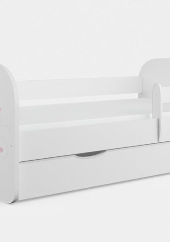 Babydreams juniorseng med bamse og sommerfugle, m. madras, sengehest, skuffe - hvid laminat (160x80)