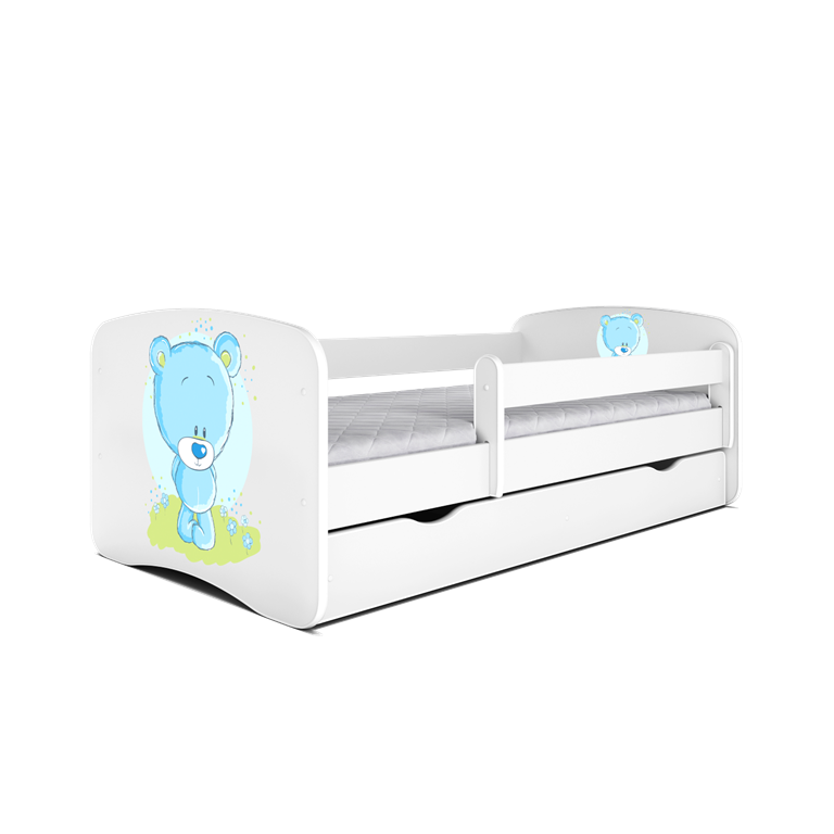 Babydreams juniorseng med bl bamse, m. madras, sengehest, skuffe - hvid laminat (160x80)
