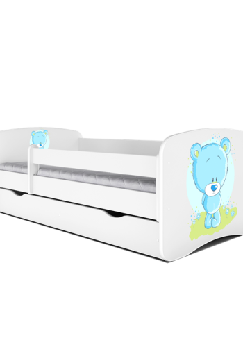 Babydreams juniorseng med bl bamse, m. madras, sengehest, skuffe - hvid laminat (160x80)