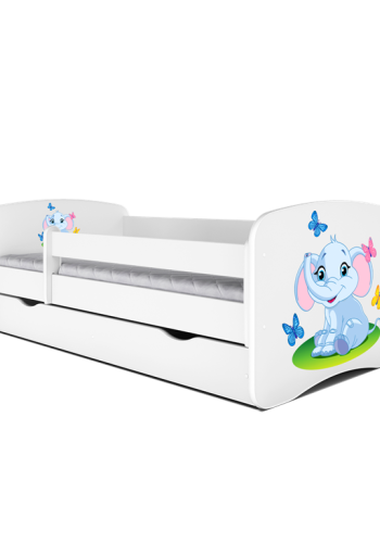 Babydreams juniorseng med elefant, m. madras, sengehest, skuffe - hvid laminat (160x80)