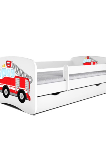 Babydreams juniorseng med brandbil, m. madras, sengehest, skuffe - hvid laminat (160x80)