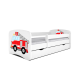 Babydreams juniorseng med brandbil, m. madras, sengehest, skuffe - hvid laminat (160x80)