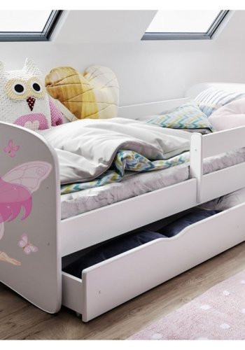 Babydreams juniorseng med fe med sommerfugle, m. madras, sengehest, skuffe - hvid laminat (160x80)