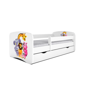Babydreams juniorseng med Zoo dyr, m. madras, sengehest, skuffe - hvid laminat (160x80)
