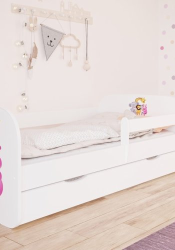 Babydreams juniorseng med Zoo dyr, m. madras, sengehest, skuffe - hvid laminat (160x80)