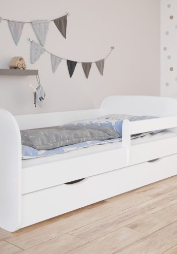 Babydreams juniorseng, m. madras, sengehest og skuffe - hvid laminat (180x80)