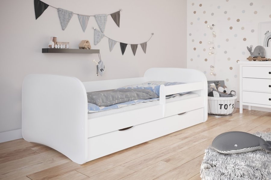 Babydreams juniorseng, m. madras, sengehest og skuffe - hvid laminat (180x80)