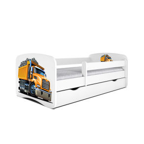 Babydreams juniorseng med lastbil, m. madras, sengehest og skuffe - hvid laminat (180x80)
