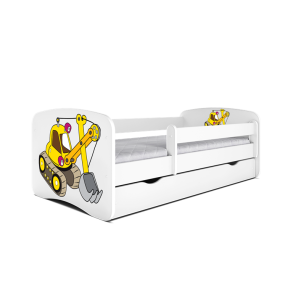 Babydreams juniorseng med gravemaskine, m. madras, sengehest og skuffe - hvid laminat (180x80)