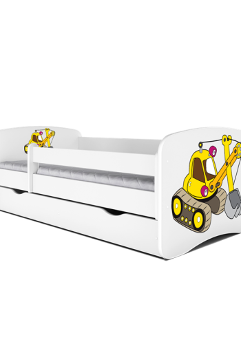 Babydreams juniorseng med gravemaskine, m. madras, sengehest og skuffe - hvid laminat (180x80)