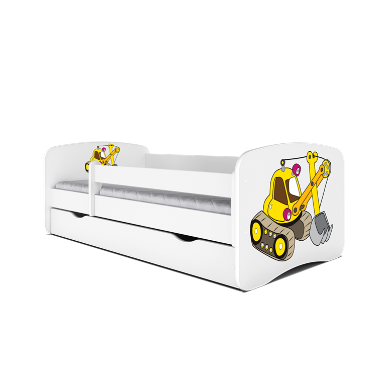 Babydreams juniorseng med gravemaskine, m. madras, sengehest og skuffe - hvid laminat (180x80)