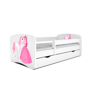 Babydreams juniorseng med prinsesse og hest, m. madras, sengehest og skuffe - hvid laminat (180x80)