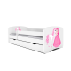 Babydreams juniorseng med prinsesse og hest, m. madras, sengehest og skuffe - hvid laminat (180x80)