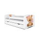 Babydreams juniorseng med bamse og blomster, m. madras, sengehest og skuffe - hvid laminat (180x80)