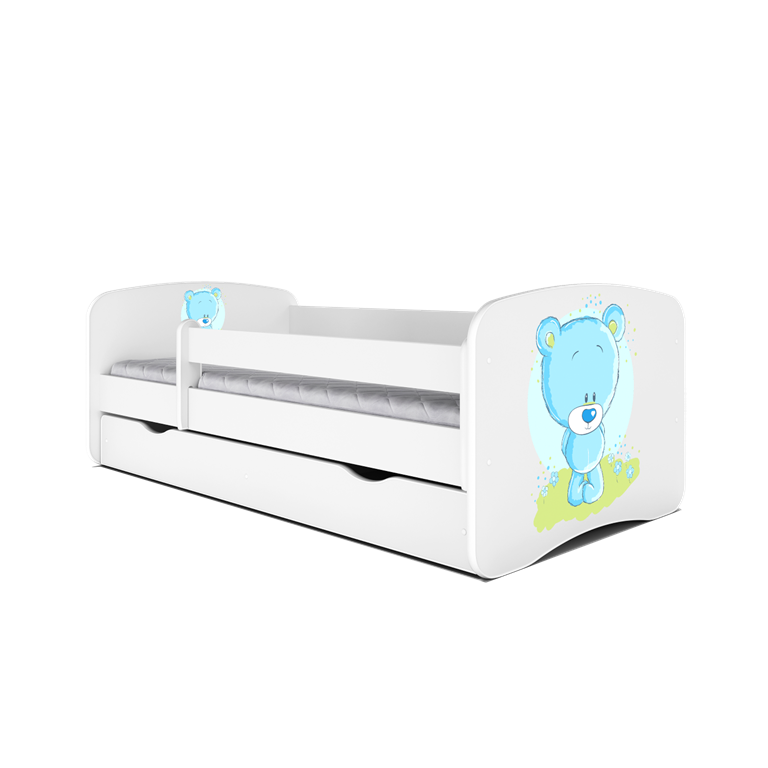 Babydreams juniorseng med bl bamse, m. madras, sengehest, skuffe - hvid laminat (180x80)