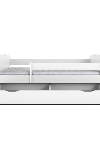 Babydreams juniorseng med brandbil, m. madras, sengehest, skuffe - hvid laminat (180x80)