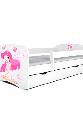 Babydreams juniorseng med fe med sommerfugle, m. madras, sengehest, skuffe - hvid laminat (180x80)