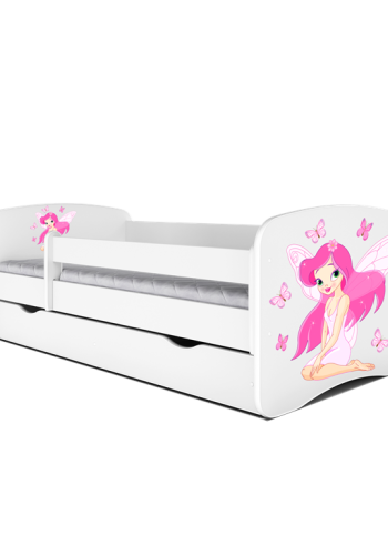 Babydreams juniorseng med fe med sommerfugle, m. madras, sengehest, skuffe - hvid laminat (180x80)