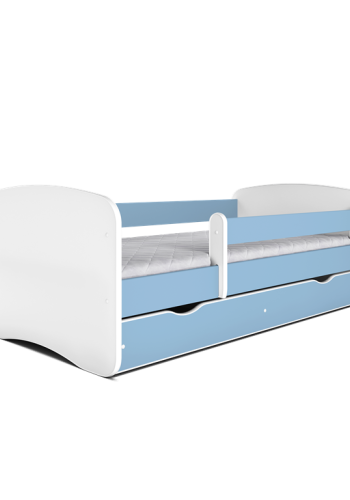 Babydreams juniorseng, m. madras, sengehest, skuffe - hvid og bl laminat (140x70)