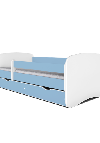 Babydreams juniorseng, m. madras, sengehest, skuffe - hvid og bl laminat (140x70)