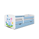 Babydreams juniorseng med elefant, m. madras, sengehest, skuffe - hvid og bl laminat (140x70)
