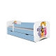 Babydreams juniorseng med Zoo dyr, m. madras, sengehest, skuffe - hvid og bl laminat (140x70)