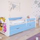 Babydreams juniorseng med Zoo dyr, m. madras, sengehest, skuffe - hvid og bl laminat (140x70)