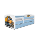 Babydreams juniorseng med lastbil, m. madras, sengehest, skuffe - hvid og bl laminat (160x80)