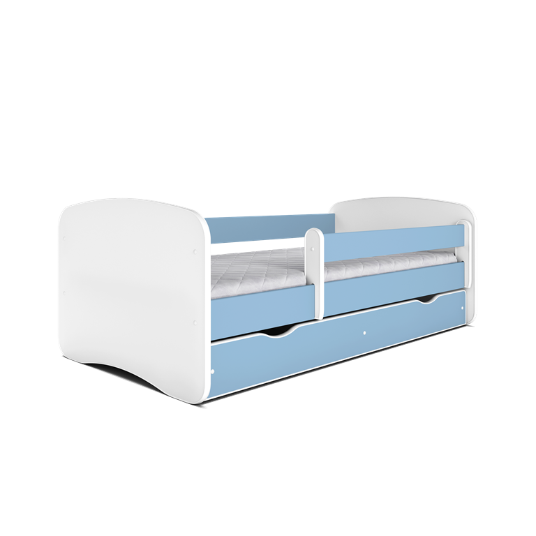 Babydreams juniorseng, m. madras, sengehest, skuffe - hvid og bl laminat (180x80)