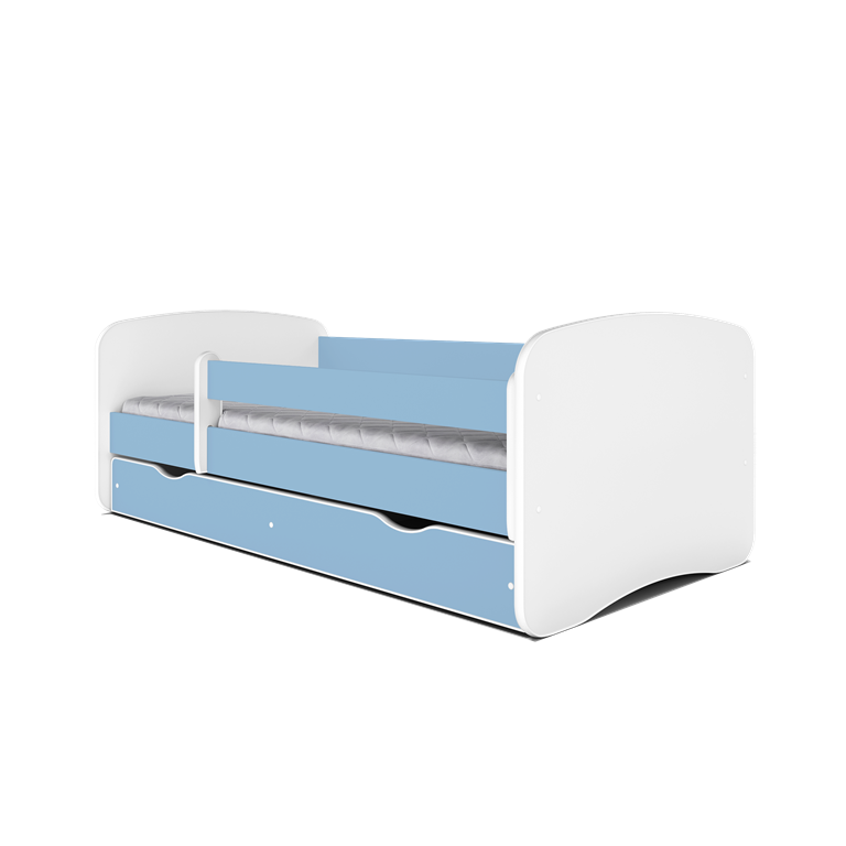 Babydreams juniorseng, m. madras, sengehest, skuffe - hvid og bl laminat (180x80)