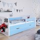 Babydreams juniorseng med racerbil, m. madras, sengehest, skuffe - hvid og bl laminat (180x80)