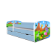 Babydreams juniorseng med safari dyr, m. madras, sengehest, skuffe - hvid og bl laminat (180x80)